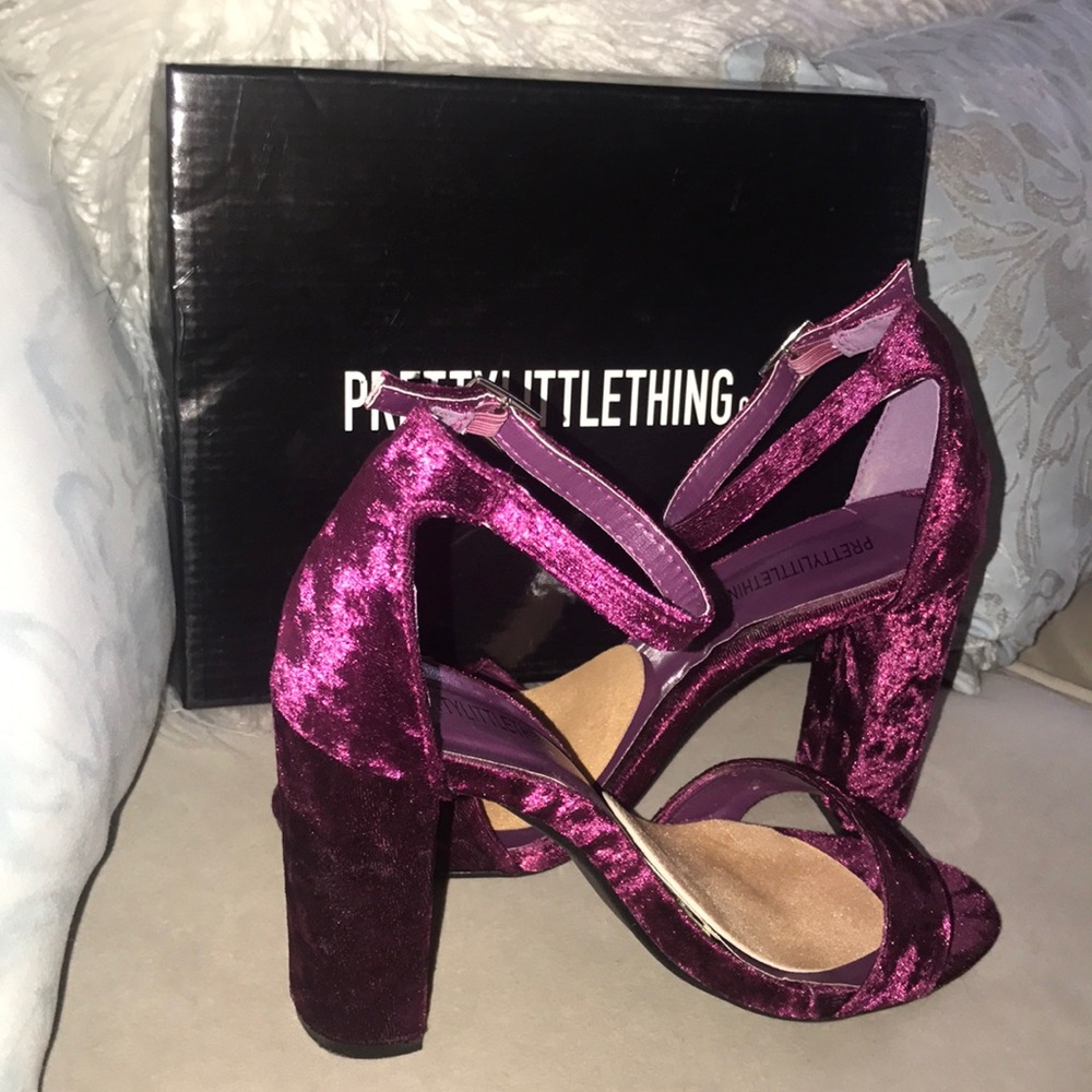 Pretty little thing crushed velvet block heels